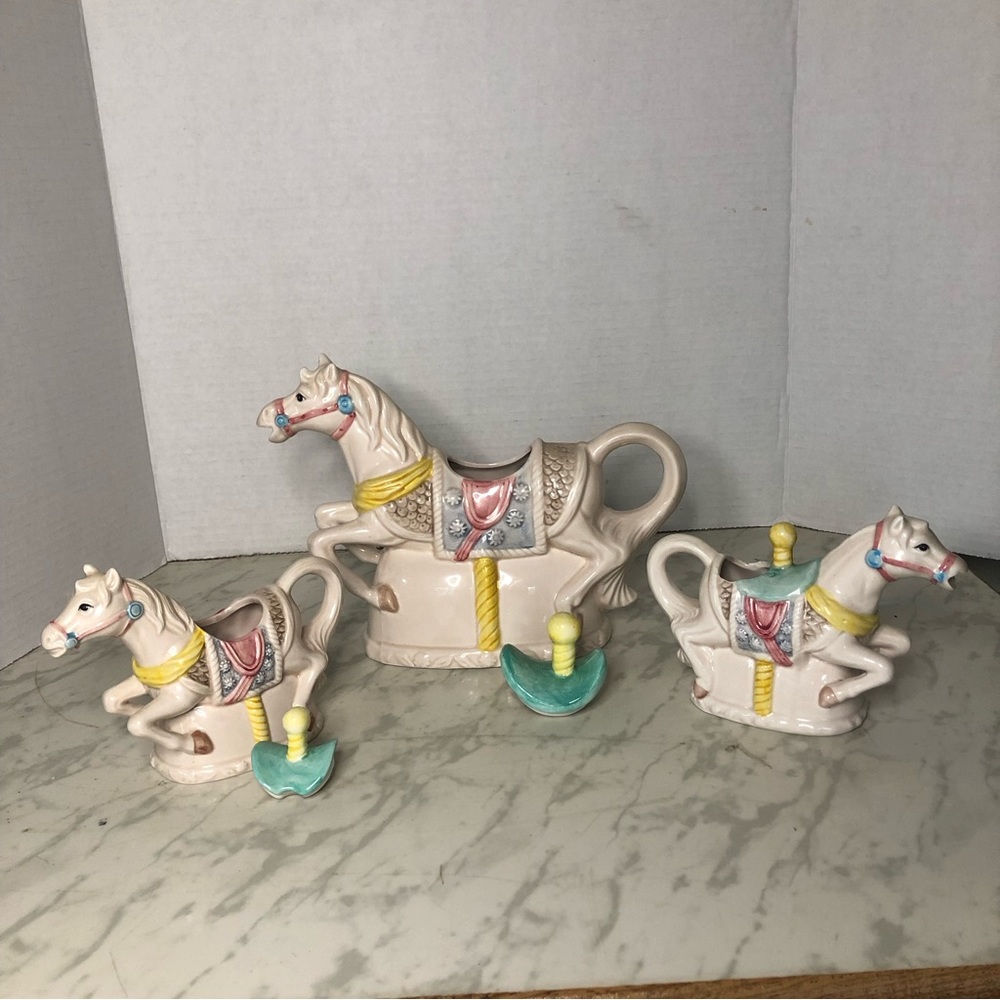 Vintage Heritage Mint - Carousel Horse Teapot Set with Creamer and Sugar Bowl